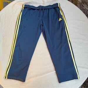 Adidas Vintage Cropped Capri Track Pants Grey with Yellow Stripes